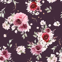 Foto op Plexiglas Seamless summer pattern with watercolor flowers handmade. © Karma