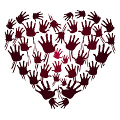 Heart object created by a lot of scary handprints