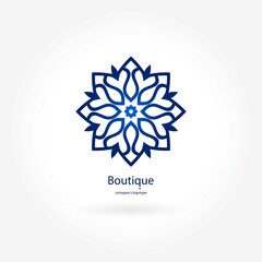 Bright, juicy beautiful circular logo for boutique, flower shop, business, interior. Company mark, emblem, element. Simple geometric mandala logotype. Kaleidoscope big bud. Surround abstract blossom.