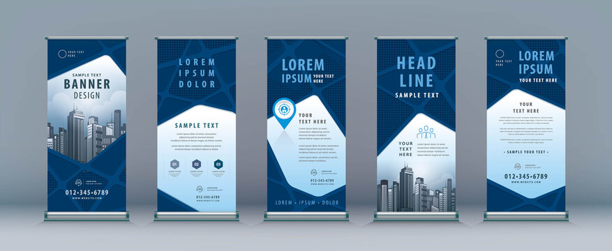 Business Roll Up Set. Standee Design. Banner Template, Abstract Geometric Background vector