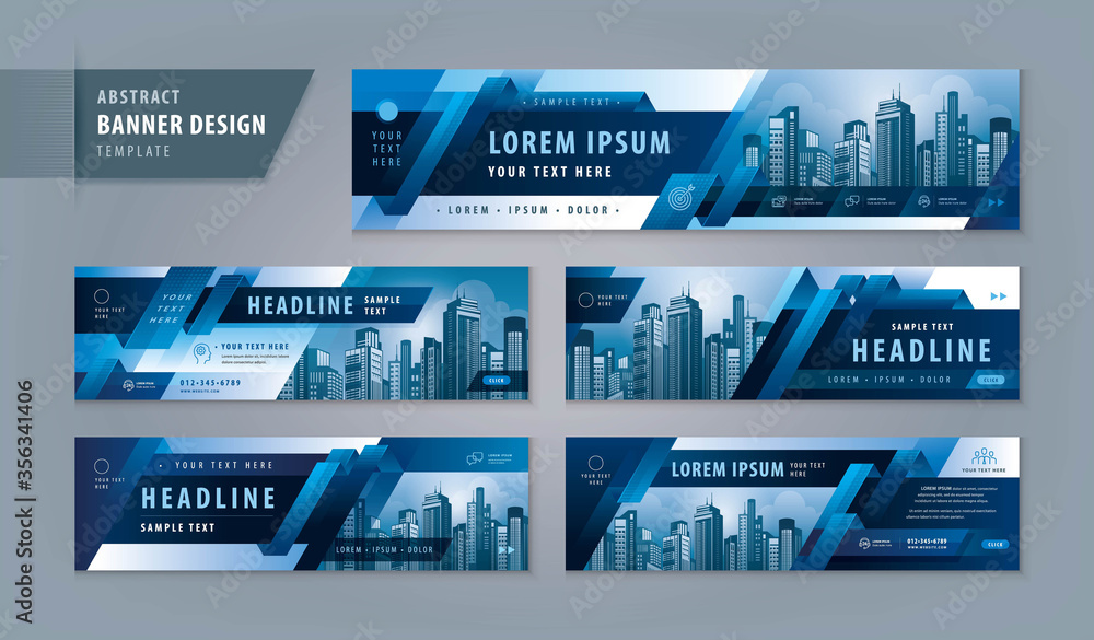 Wall mural abstract banner design web template set, horizontal header web banner