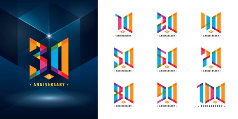 Set of 10 to 100 Anniversary logotype design, Years Celebrate Anniversary Logo