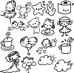 cartoon vector drawing things emoji set