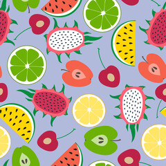 Seamless abstract pattern with hand-drawn colorful fruits