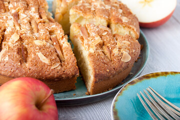 Naklejka na ściany i meble Homemade pastry pie with apple filling