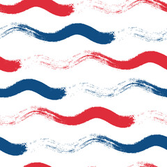 Wavy line seamless vector pattern background. Hand drawn coarse brush stroke horizontal ocean wave red blue white backdrop. Marine geometric stripe all over print. For nautical, water, sea concept.