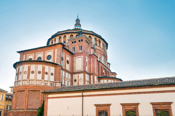 Fototapeta na wymiar Side view of church Santa Maria delle grazie. Milan, Italy