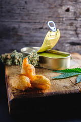balls donuts from medical cannabis butter, sugar, flour, egg. marijuana buds. medical cannabis...
