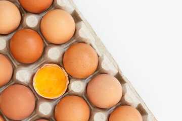 Fresh chicken eggs in a box.