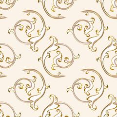 seamless pattern in antique style of acanthus leaves on white background. Classic luxury, royal Victorian epoch.
