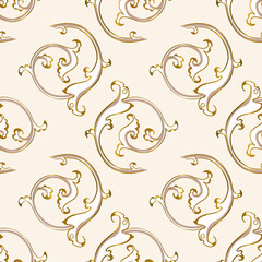 seamless pattern in antique style of acanthus leaves on white background. Classic luxury, royal Victorian epoch.
