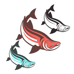 Salmon fish logo template vector illustration. Sockeye salmon icon. Chinook salmon. Masu salmon. Red salmon. For your brand, brochures, banner, restaurant menu, sushi food menu and market