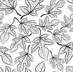 Seamless foliage pattern leaf fall outline hand drawn vector illustration
