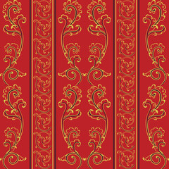 seamless pattern in antique style of acanthus leaves on red background. Classic luxury, royal Victorian epoch.