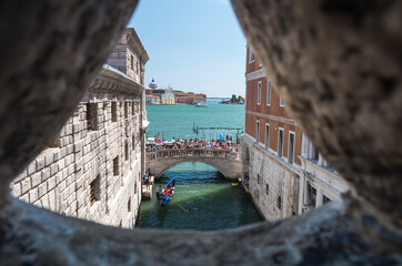 View from The Bridge of Sighs over the canal of Venice, Italy