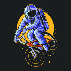 astronaut jump with bmx bikes over the moon vector illustration
