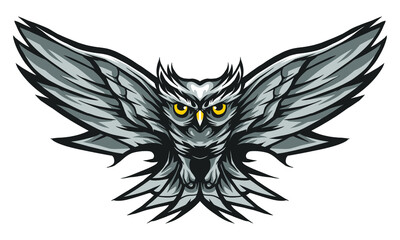 owl fly monochrome color vector illustration isolated on white background