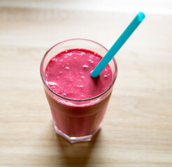 Raspberry smoothie in glass