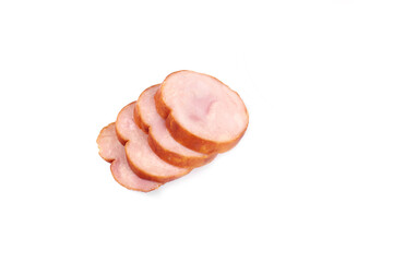 Slices of tasty chicken meat , isolated on white background