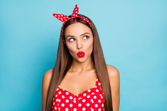 Close-up portrait of her she nice-looking attractive naughty lovable dreamy glamorous straight-haired girl sending air kiss flirting isolated over bright vivid shine vibrant blue color background