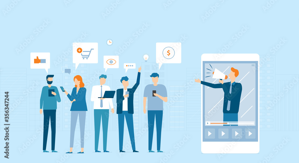 Aufkleber flat vector business people use mobile for online working with business team working and meeting onl