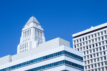 Downtown Los Angles California Blue and White Sky Buildings Horizontal 