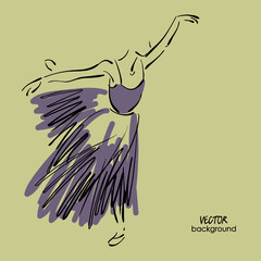 art sketched beautiful young ballerina with long tutu in the dances pose