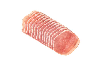 Italian prosciutto or jamon. Isolated on white background. Raw ham.