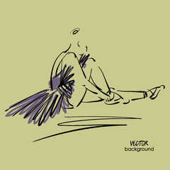 art sketch of sitting on floor and tying up pointe shoes beautiful young ballerina in tutu © Irina_QQQ