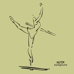 art sketch of beautiful young ballerina in ballet pose in class at barre