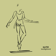 art sketch of beautiful young ballerina in class at ballet barre © Irina_QQQ