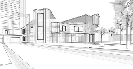 
city ​​office architecture sketch 3d illustration
