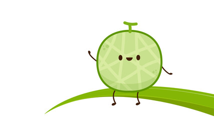 Melon character vector. melon on white background. symbol. logo design. Melon mascot on the leaf.