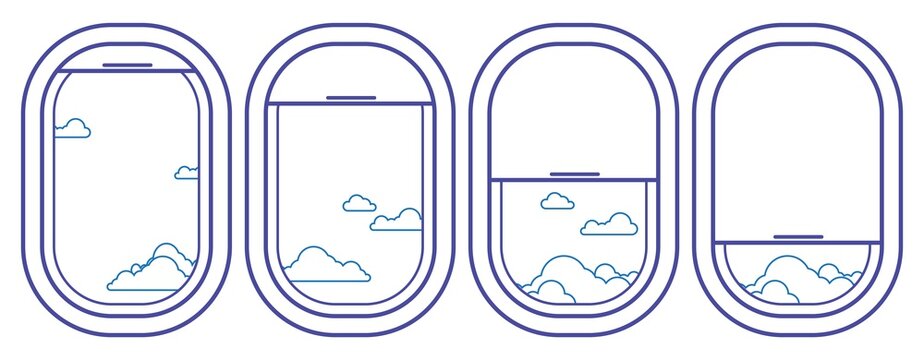 Airplane window vector set with cloudy sky view