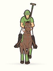 Horses Polo player action sport cartoon graphic vector.