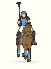 Horses Polo player action sport cartoon graphic vector.