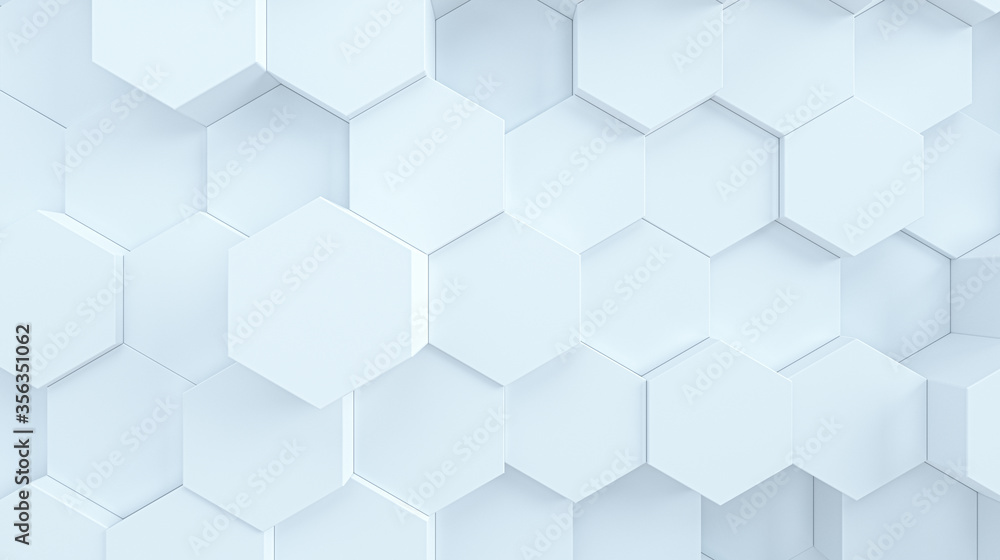 Poster close up hexagonal wall. white background texture, tech or fashion concept. 3d rendering.