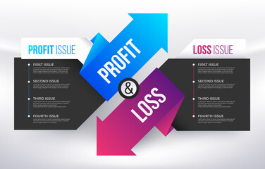 Profit and loss infographic template. Simple business presentation profit and loss issue.