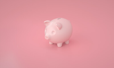 Piggy bank on studio pastel pink color. abstract background. World crisis. savings and economical prevention concept. 3d rendering.