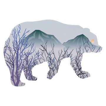 double exposure of bear and nature