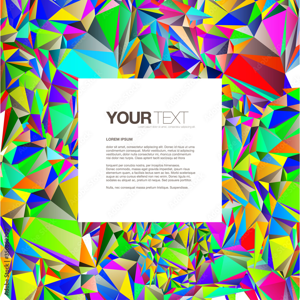 Poster colorful triangles pattern background with white text box eps 10 stock vector illustration