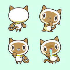 4 action pose siamese Cat. Thai cat style.