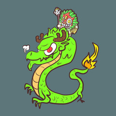 The Dragon with a shaman. Cartoon illustration