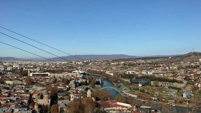 Beautiful aerial view of the old part of city in Tbilisi, Georgia. High quality 4k footage.