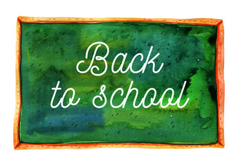 School blackboard with green surface. Hand drawn watercolor sketch illustration isolated on white background