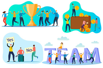 The joy of achievement.Teamwork.Banking.Debate.A set of illustrations for the design.Flat vector illustration.