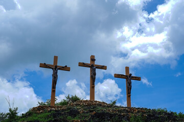 Jesus crucifixion statue on a hill in Yogyakarta, Indonesia