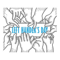  Left-handers day. August 13th. hand holding each other. hand clenched vector illustration