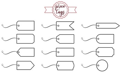 Single line blank price or sale tags and labels vector template set