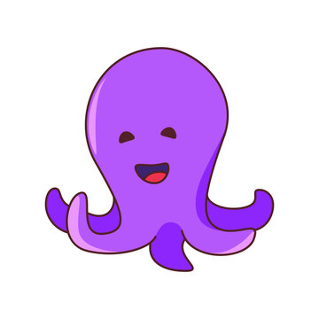 Vector illustration of a cute cartoon friendly octopus. Isolated on white background. Cute  animal set
